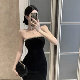 BXOXO Off Shoulder Diamond Strapless Dress for Women Sexy Slim Waist Black Bodycon Dresses 2025 Summer New Vestidos De Mujer